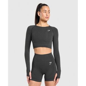 Gymshark Womens Dark Gray VITAL SEAMLESS 2.0 CROP TOP Long Sleeve Small